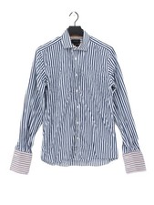 Duchamp Men's Shirt Chest: 40 in Blue Striped 100% Cotton Basic