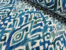 Blue Green Ikat Floral Fan