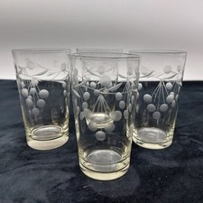 Vintage Glass Tumblers With Etched Grapevine Pattern 9.5cm Height 150ml