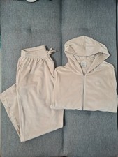 Victoria's Secret Women Beige Velour Hoodie Jogger Pants Tracksuit Jacket Set XL