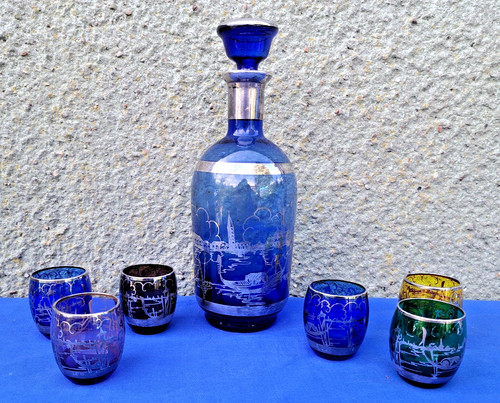 Art deco glass liquor set - liquor,
