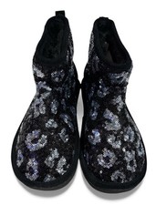 Victoria Secret PINK Bling Faux Fur Mukluks Black & Silver Boots Size 7-8 Medium