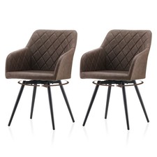 2 Swivel Faux Leather Dining Chairs Rotatable Metal Legs Kitchen Chairs Modern