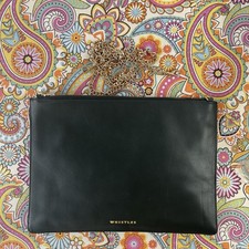 WHISTLES FOREST GREEN  LEATHER ENVELOPE CLUTCH  BAG AND CHAIN NEW