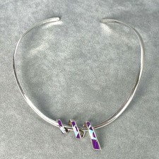 Spiral Opal Purple Magnesite Inlay Pendant Slide Choker Collar Necklace Sterling