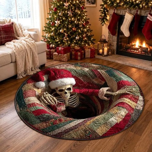 Christmas gnome round rug - christmas,
