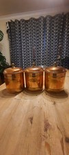  Set of Three Vintage Copper & Brass trimmed Tea, Coffee & Sugar Cannisters 