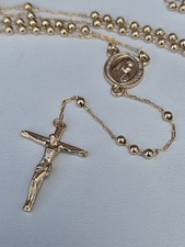 18ct Rose Gold Plated Rosary Crucifix Necklace mother Mary jesus 20" 60cm 