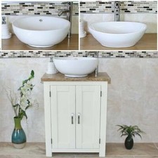 Bathroom Vanity Unit | White Bathroom Slimline Cabinet | Travertine Worktop