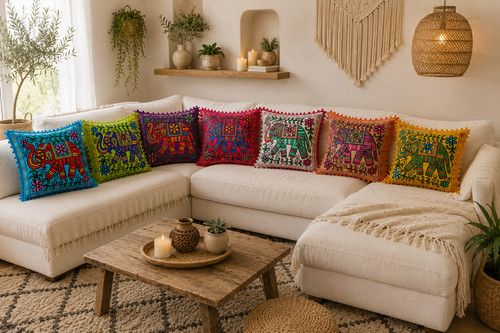 Colourful elephant cushion - colourful,