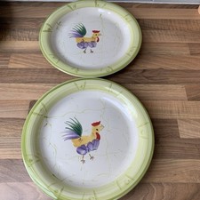 Scotts of Stow  Hand Painted Cockerel Cottage / Farmhouse 2 Dinner  Plates 10.5"