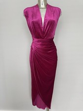 Pink Velvet Plunge Neckline Ruched Evening Party Dress Size 12