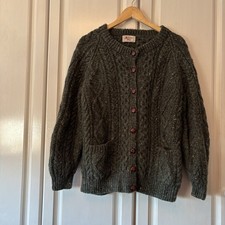 Ladies Cardigan Green Aran Knit The Sweater Shop 38” Bust Fisherman