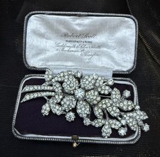 Superb Vintage Antique Art Deco Jewellery Large Diamante Paste Flower Brooch Pin