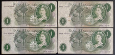 Bank of England, 1970, 4 Circulated One Pound Bank Notes Signed Page