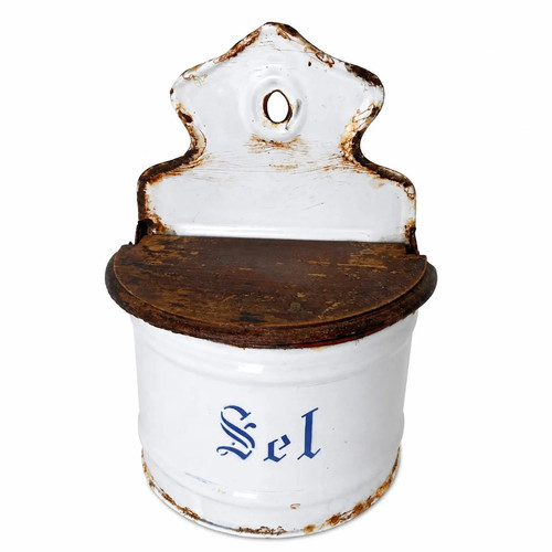 Antique french enamel salt - french,
