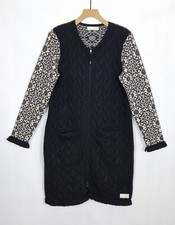 ODD MOLLY BLACK MULTI LAMBSWOOL MIX CABLE KNIT SCANDI NORDIC LONG CARDIGAN SZ 3