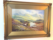 Pair of Signed Vintage Scottish Landscape Gouache Paintings In Ornate Gilt Frame