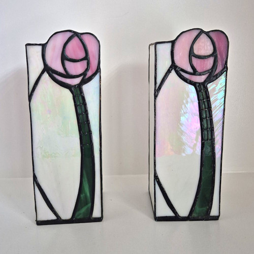 Pair stained glass rectangular - stained,