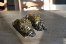 Pair of Bronzed Ceramic Desktop Lion Statues after Canova