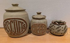 Tremar Vintage Pottery Coffee Jar Biscuit Jar & Tea light 1970 Cornish Stoneware