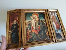 Vintage Wooden Religious Folding Tryptych