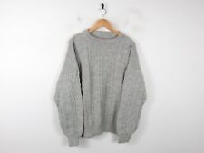 Vintage Aran Knit Jumper Mens Grey Fisherman Wool Cable Knitted Sweater Size L
