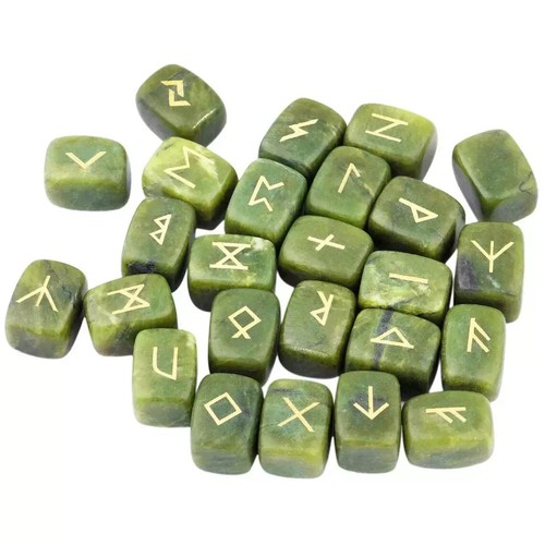 Green jade cube - green, rune