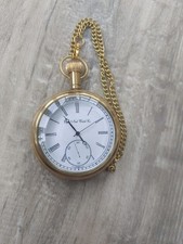 NAUTICAL STYLE VINTAGE LOOK POCKET WATCH BEVELLED GLASS QUARTZ CHAIN ELGIN STYLE