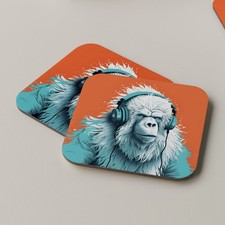 Yeti Coaster Drinks Tea Coffee Music Headphones DJ Music Funny Headphones