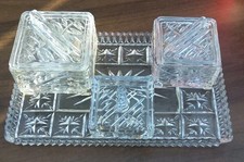 Vintage Heavy Glass 4 Piece Dressing Table Set Mid 20th Century 