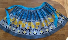 Vintage Half Pinny Wide Apron in Blue, Yellow & Grey Floral 1950’s Housewife