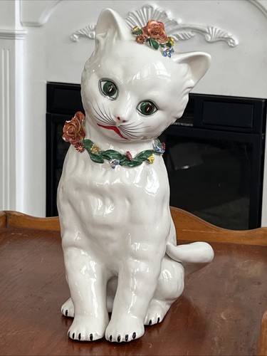 White porcelain cat large - porcelain,