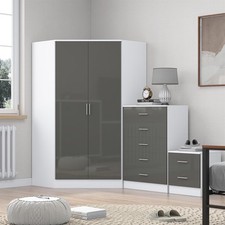 Corner Wardrobe + 5 Drawer Chest + 2 Drawer Bedside - Grey/White REFLECT