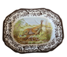 Large Spode  Woodland Wild Turkey Platter With Gravy Well England Unused 