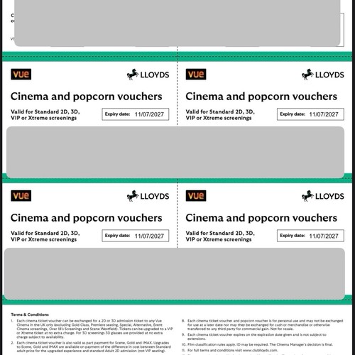 Vue cinema popcorn vouchers - cinema, &