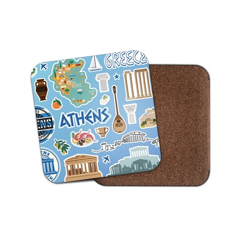 Square single coaster athens - -,