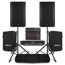 Vonyx VSA Complete PA System - 15" Passive Speakers, Amplifier, Mixer and Stands