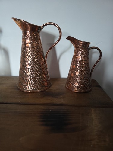 Pair antique solid copper jugs - antique,