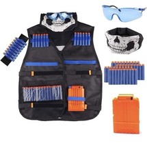 NERF Tactical Vest Adjustable Black Jacket Accessories Kit Glasses Mask Bullets