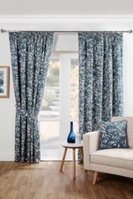 Lined Pencil Pleat Floral Curtains Sundour Aviary Bluebell