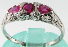 CRISP 9K 9CT WHITE GOLD RUBY DIAMOND PEAR ART DECO INS 3 STONE RING FREE SIZE