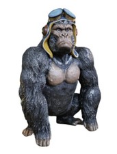 Moody Gorilla Ornament Mean Monkey Statue w/ Pilot Hat Fun Unique Home Decor