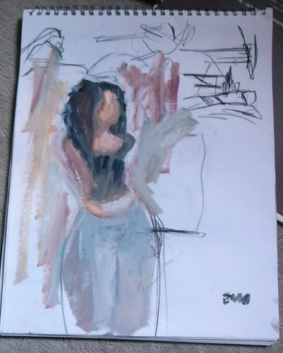 Charcoal oil paint drawing - oil,
