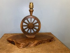 Vintage 1950S Wooden Wagon Wheel Lamp 