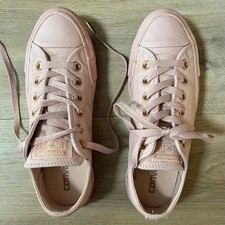 Converse All Stars Pink Rose Gold Leather Low Tops Size UK 5.5