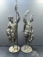 Spelter Mantle Clock or Lamps Falconers Cast Metal Statues  Set of 2 - Rare