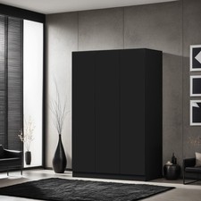 Matt Black 3 Door Wardrobe With Shelves Hanging Rail Slow Close Hinge Bedroom