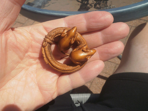 Hand carved wood netsuke mice - wood,