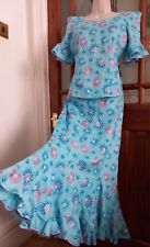 vtg look African Wax Print Cotton ruffle Fishtail Maxi Skirt top suit Size 10 12